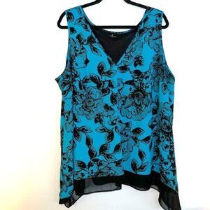 Worthington Women's Blue Floral Sleeveless Tank Top Size 2X